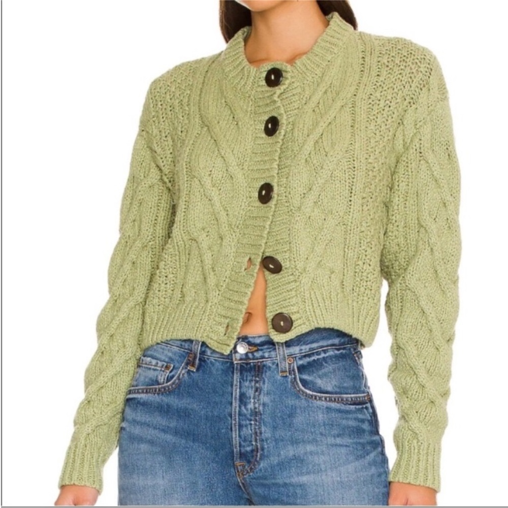 Free People Olive Green Cable Knit Button Cardigan - Picture 4 of 7